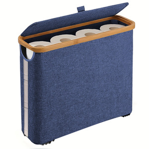 Panier de rangement pliable en tissu Oxford avec fenêtre de visualisation transparente et couvercle, style classique, pour toilettes - Product Image 6