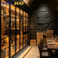 Armoire à vin moderne en acier inoxydable massif et chêne, à température constante, avec étagères de rangement multifonctionnelles et porte-verres suspendu