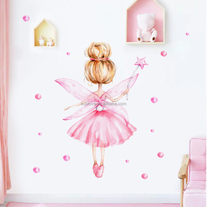 Vlindervleugels Elegant Meisje Prinses Muurstickers Woonkamer Kinderkamer Decoratief Behang Zelfklevende Stickers