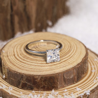 OAHLAN Bague de fiançailles romantique pour femme en argent sterling 925, 2 carats, zircone cubique taille princesse, bagues de promesse de mariage, tailles 3 à 11