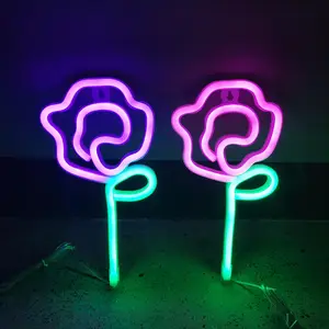 玫瑰霓虹灯标志花朵USB/电池供电的LED玫瑰霓虹灯