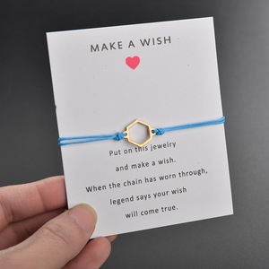 Bracciale di perline in oro caldo geometrico esagonale alla moda intrecciato fascino dell'<span class=keywords><strong>amicizia</strong></span> con carta dei desideri di anniversario personalizzabile - Product Image 4