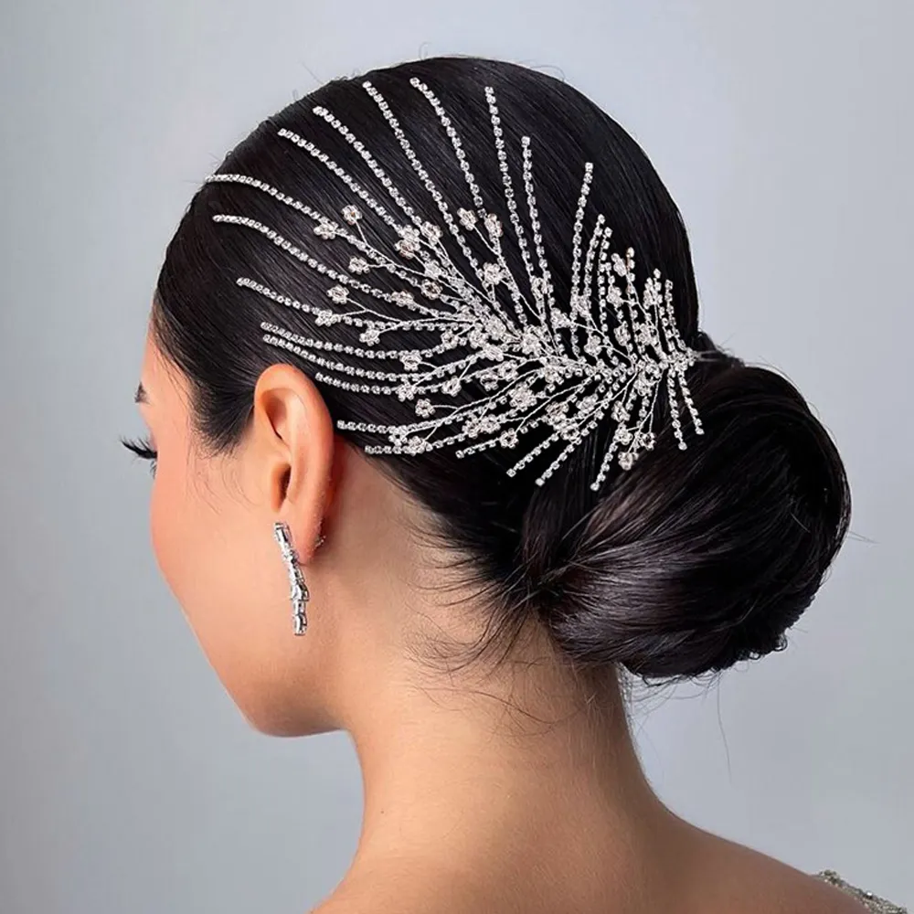 Handwoven Bride Wedding Hair Accessories Photography Super Immortal Crystal Code Chain Branch Leaf Hair Strap