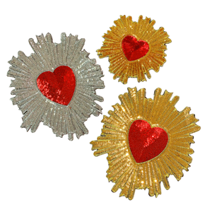 Parches pequeños de lona hechos a mano con lentejuelas de PVC y bordado de corazón para accesorios de ropa con prensa térmica - Product Image 1