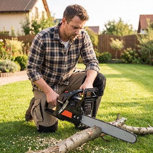 Scie <span class=keywords><strong>à</strong></span> chaîne <span class=keywords><strong>à</strong></span> essence portative de qualité industrielle pour usage extérieur et jardinage, robuste - Product Image 6