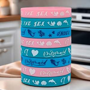 Bracelets ronds en silicone motif sirène, lot de 3, étanches, décoratifs, pour fêtes et bijoux - Product Image 4