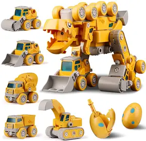 Juguetes de dinosaurios 5 en 1 para niños, 5 Camiones de construcción que se transforman en un gran dinosaurio, Robot, Juguetes