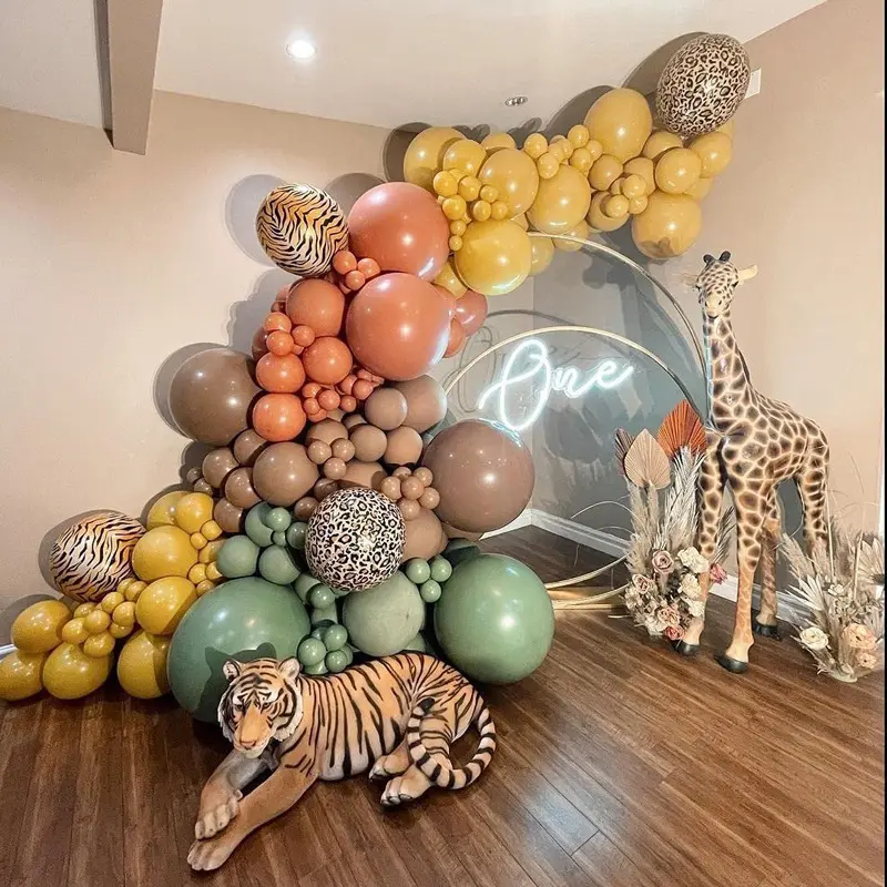 Cy Verjaardag Huwelijksfeest Baby Shower Decoratie Nieuwe Ballon Slinger Krans Pak Dier Thema Luipaard Print Ballon