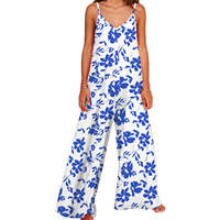 Combinaisons d'été pour femmes Rayon Floral Print Jumpsuit Bohemian Spaghetti Strap Sleeveless Wide Leg Loose Rompers