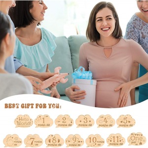 Disques en bois <span class=keywords><strong>double</strong></span> face gravés, accessoires de photographie pour nouveau-nés, cartes de jalons mensuels pour bébés, pour fête prénatale - Product Image 4