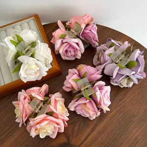 French Elegant Women Large Simulated Flower Hair Claws Fabric Rose Clip Hair Accessories Wholesale