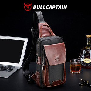 BULLCAPTAIN กระเป๋าสะพายข้างผู้ชายกระเป๋าคาดหน้าอกแบบลำลองกระเป๋าสะพายข้างกระเป๋าเดินทางกระเป๋าเป้สะพายหลังผู้ชายกระเป๋าอเนกประสงค์หนังแท้ - Product Image 1