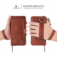POLA rétro multifonctionnel fermeture éclair portefeuille carte sac à main détachable 360 protection complète pour iPhone 16pro max 15 14 13 12 coque de téléphone