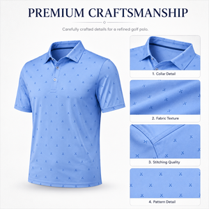 Custom Light Blue Golf Polo Shirts Men Small <b>Cross</b> Pattern Short Sleeve Private Label OEM ODM Manufacturer - Product Image 3