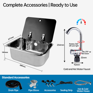 Fregadero para RV de Acero Inoxidable con Tapa de Vidrio y Grifo de Agua Fría y Caliente para Autocaravanas, Caravanas y Embarcaciones - Product Image 3