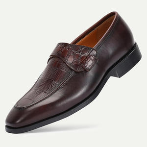 Chaussures habillées de bureau pour hommes en cuir véritable à bout pointu, à enfiler, couleur unie, semelle extérieure en caoutchouc, livraison directe - Product Image 1