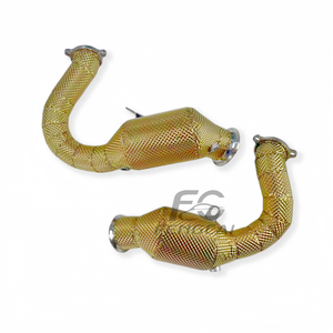 Downpipe ad Alto Flusso per <span class=keywords><strong>Porsche</strong></span> Macan <span class=keywords><strong>Turbo</strong></span> <span class=keywords><strong>S</strong></span> 3.0T 3.6T 2014-2018, Tubi di Scarico con Convertitore Catalitico e Isolamento in Oro - Product Image 5