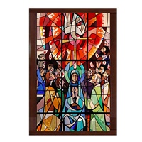 Large Handmade Durable Cathedral Design China Tin Solder Stained Glass Block Partition Screen 5mm Thick Living Room Bar KTV