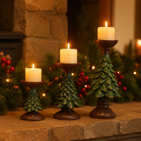 Ensemble de 3 bougeoirs en résine pour sapin de Noël, aspect bois antique, support de bougie pilier, décoration intérieure, cadeau de Noël en gros, salon