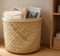 Panier de rangement cylindrique en bois tressé fait main avec poignée pour la maison, le linge, les couvertures et les jouets