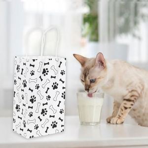 Sacs à friandises en papier motif empreinte de patte d'animal avec poignées, noirs et blancs, réutilisables, décoratifs, pour bonbons et cadeaux, sacs pour fêtes canines - Product Image 5