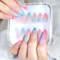 OEM/ODM Lot de 24 faux ongles en gel souple à presser, forme cercueil et stiletto, en ABS, pour doigts, avec motifs