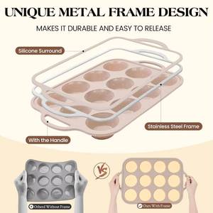 MUYULINS factory 12-cup pan, metal reinforced frame, regular size, with handle, non-stick <b>silicone</b> cake mold - Product Image 2