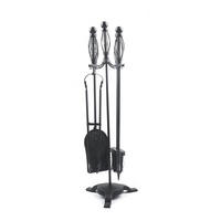 Ensemble d'outils de cheminée 5 pièces accessoires de cheminée intérieur support de foyer extérieur Kit de feu avec pince à pelle de poker brosse et support