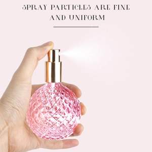 Flacon de parfum sphérique de luxe 100 ml, distributeur en verre avec pompe pulvérisatrice, rechargeable, rose, pour voyage - Product Image 6