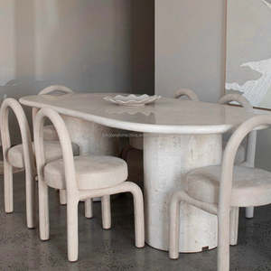 Tùy chỉnh màu be travertine bàn ăn đá tự nhiên bàn ăn với ghế nodic hình bầu dục bằng đá cẩm thạch bàn ăn - Product Image 3