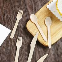 Kits de couverts jetables en bois de bouleau biodégradable et compostable, couleur naturelle, respectueux de l'environnement, avec cuillère, couteau et fourchette