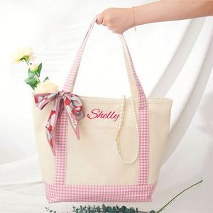 Bolso de hombro de playa de lona bordado con nombre personalizado, de colores mixtos, a la moda, regalo para ella, envío directo - Product Image 1