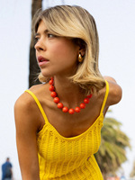 Collier à nœuds fait main plaqué or avec perles en plastique en forme de boule, style bohème rétro transfrontalier européen et américain, pour femme