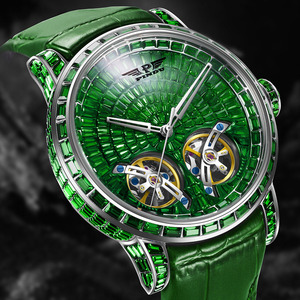 Montre mécanique automatique haut de gamme pour homme PINDU, cadran émeraude, double tourbillon, bracelet en cuir, verre saphir, charme de haute qualité - Product Image 1