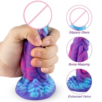 Dildo Extrême Bleu Violet Écailles de Dragon - Dildo Imperméable en Silicone Liquide Ailé Fantaisie avec Base à Ventouse
