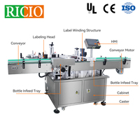Machine d'étiquetage rotative verticale entièrement automatique RICIO Factory pour bouteilles rondes avec positionnement par disque étoilé et applicateur d'étiquettes autocollantes