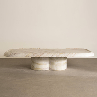 Table basse en marbre veiné blanc Dream Home avec plateau, base à double cylindre, en pierre naturelle, pour salon