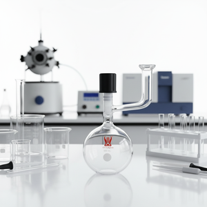 Flacon Schlenk <span class=keywords><strong>en</strong></span> <span class=keywords><strong>verre</strong></span> borosilicaté à fond rond à paroi épaisse avec bras latéral et joint à bride, personnalisé pour laboratoire, par CS Labglass - Product Image 4
