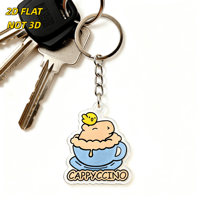 Porte-clés Cappyccino Cartoon : Adorable Capybara dans une tasse de café avec poussin, pendentif en acrylique transparent et chaîne métallique, thème café fantaisie