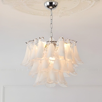Lustre LED en verre vert style Murano vintage français, suspension à plusieurs niveaux, hauteur réglable, installation facile au milieu