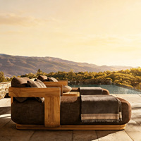 Canapé d'extérieur en teck pour jardins, cours, hôtels, villas – Style moderne et minimaliste, résistant à l'eau et aux UV, en bois massif, modèle sans rotin