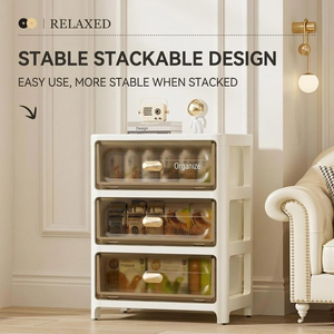 Multi-Layer 35cm Wide <b>Drawer</b>-Style <b>Storage</b> Cabinet Rectangle Plastic Household Organizer with Wheels - Product Image 3