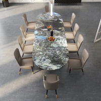 Ensemble de table à manger moderne pour 16 personnes avec plateau en marbre et pieds en acier inoxydable avec carreaux en céramique, durable et écologique