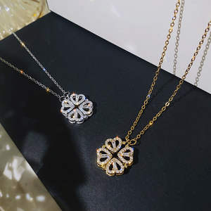 Collier tendance à quatre cœurs géométriques, plaqué or 18 carats, en acier inoxydable, avec zircon et trèfle à quatre feuilles, vente chaude - Product Image 2