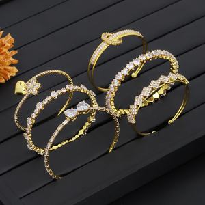 Bracelet manchette ouvert JXX Factory pour femme, en laiton de luxe élégant, plaqué or 24 carats et zircon cubique, vente en gros, bracelets tendance - Product Image 4