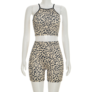 Viviblook J26ST217 Women <b>Sexy</b> <b>Set</b> Sleeveless Leopard Print Tank Top Skinny Shorts Two Piece <b>Set</b> for Ladies - Product Image 2