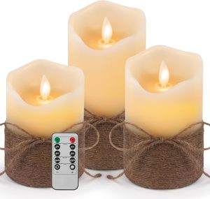 Bougie électronique LED télécommandée en forme de balle en corde de chanvre, lampe à bougie sans fumée, lampe décorative de simulation - Product Image 1