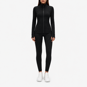 Women's Seamless <b>Workout</b> Set Dot Jacquard Long Sleeve Zip <b>Jacket</b> High Waist Yoga Leggings Gym Sportswear - Product Image 6