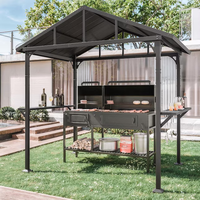 Gazebo de jardin 6x8 pieds en acier galvanisé avec étagères de rangement double face, abri pour barbecue extérieur pour cour et patio