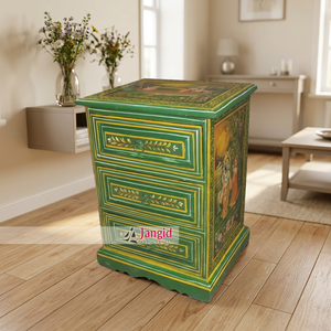Table de chevet moderne en bois peint, table de rangement à 3 tiroirs pour chambre à coucher, artisanat indien, meubles - Product Image 3